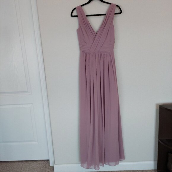 Dessy Collection Sleeveless Draped Chiffon Maxi Dress Front Slit Size 4 - Picture 8 of 13